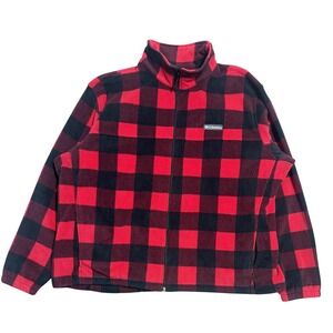 Columbia Jacket‎ Mens Big 3X Red Black Fleece Buffalo Plaid Full Zip WX6017